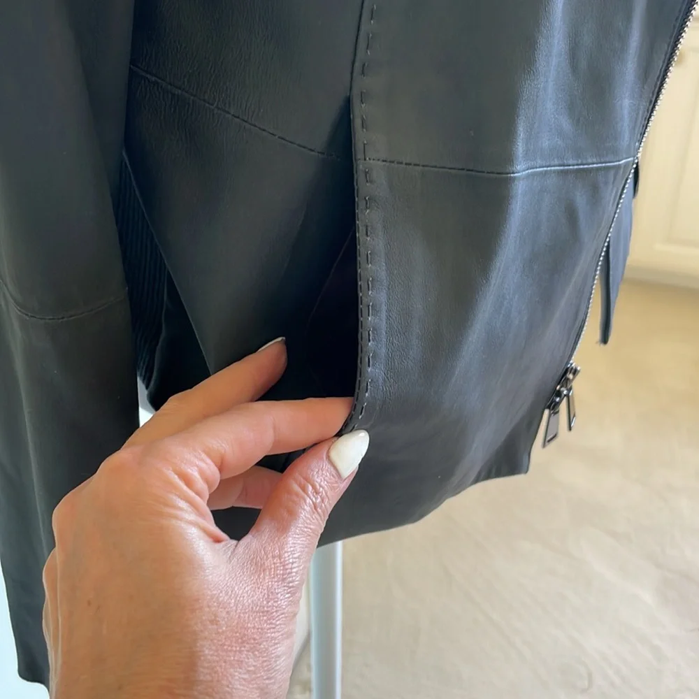 Vince Classic Scuba Goat Leather Jacket Moto Gray Size M - Picture 6 of 12